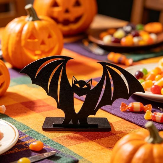 Stable Wooden Candle Holder Halloween Bat Ornament, Solid Wood Tea Holder, Small Holders Spooky Decoration, for Desktop Electronic Candles Decor