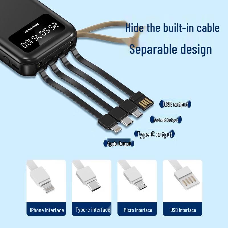 Newmine 10000mAh Power Bank with Built-in Cable