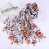 Sciarpa Boho da donna, leggera, con stampa floreale, scialle con frange, moda autunno inverno