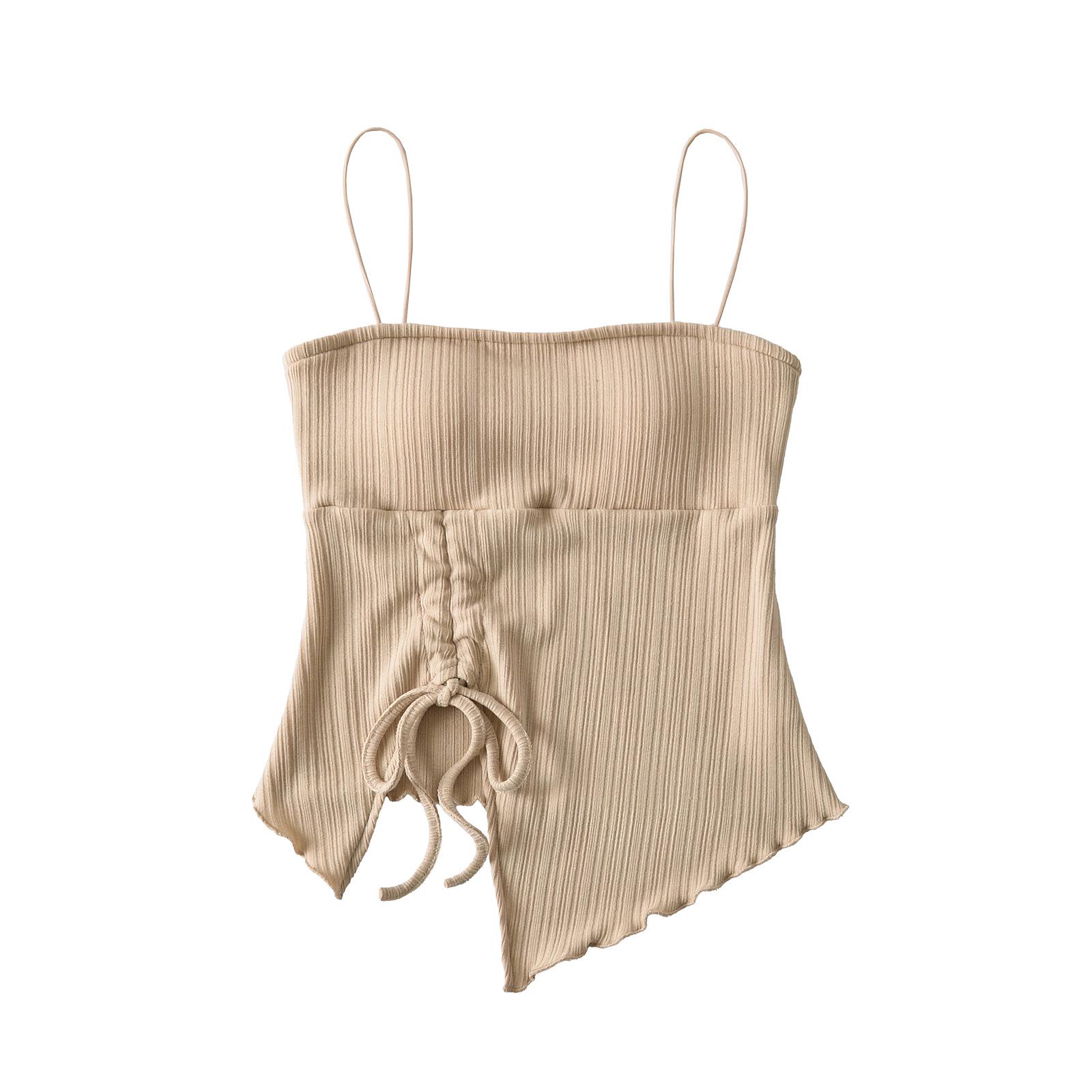 

Европейский и американский женский топ-бандо 2025 года приталенного силуэта с нагрудными вкладышами, прямым вырезом, разрезом на кулиске и неровным подолом. Large