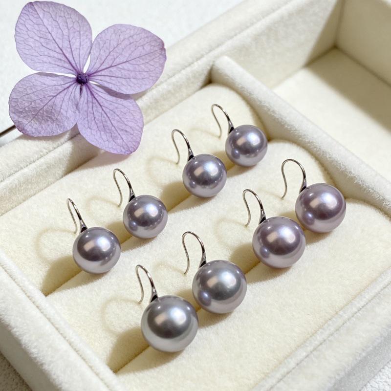 Xiaohongshu S925 Sterling Silver High Heel Earrings with Pearls - Fashionable & Luxurious Temperament. 8mm Purple Pearl - Platinum Ear Hook