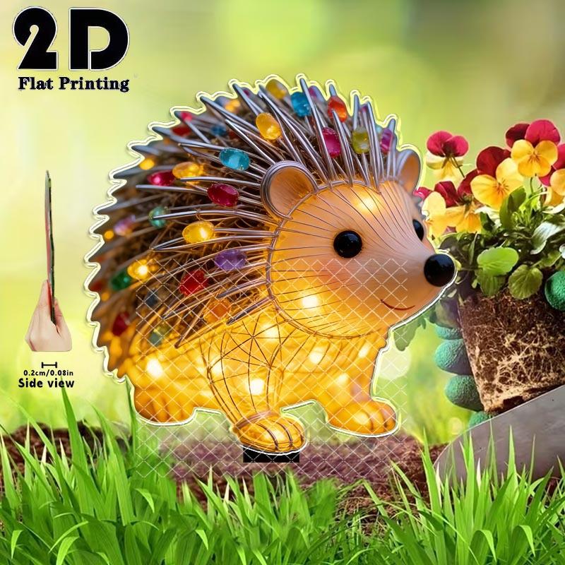 2D Flat Luminous Hedgehog Garden Decoration Ground Plug, Outdoor Courtyard Garden Lawn Decoration Ornament, Garden and Flower Bed Decoration Pile