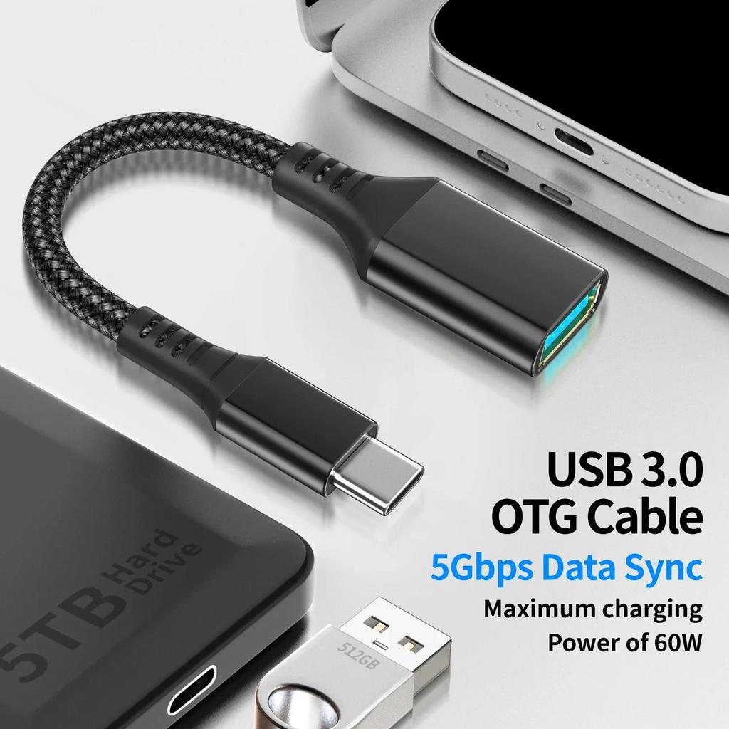 Type-C To USB 3.0 OTG Cable 5Gbps for iPhone 15/16 Xiaomi Data Transfer Cable for Flash Drive Hard Drive 3