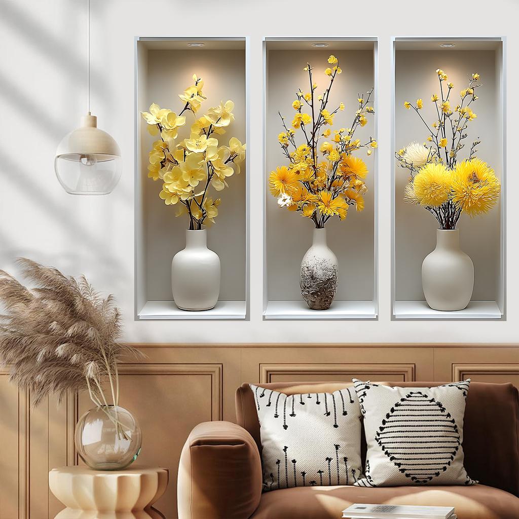 Creative 3D Vase Flower Wall Sticker for Study Room Living Room Bedroom Wall Decor