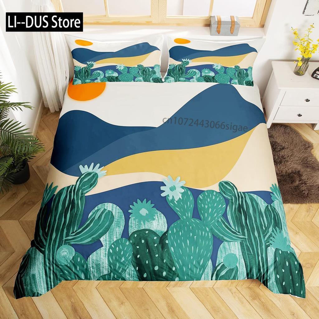Cute Cactus Duvet Cover Bedding Set Comforter Cover for Children Girls Room Decor Boho Animal Quilt Cover Queen King Full Size