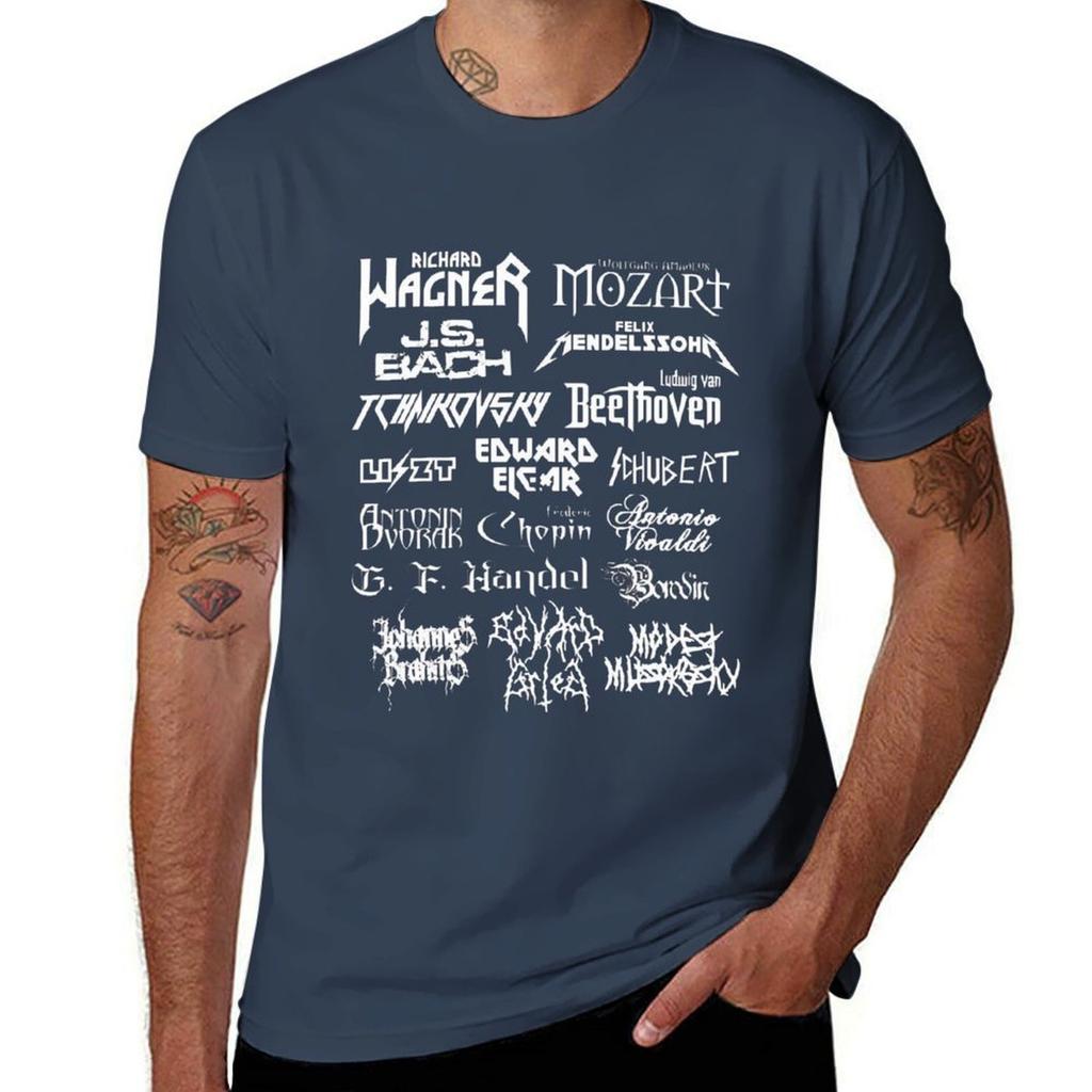 Koszulka z klasycznymi kompozytorami heavy metalową czcionką dla chłopców białe ubrania kawaii vintage koszulki męskie