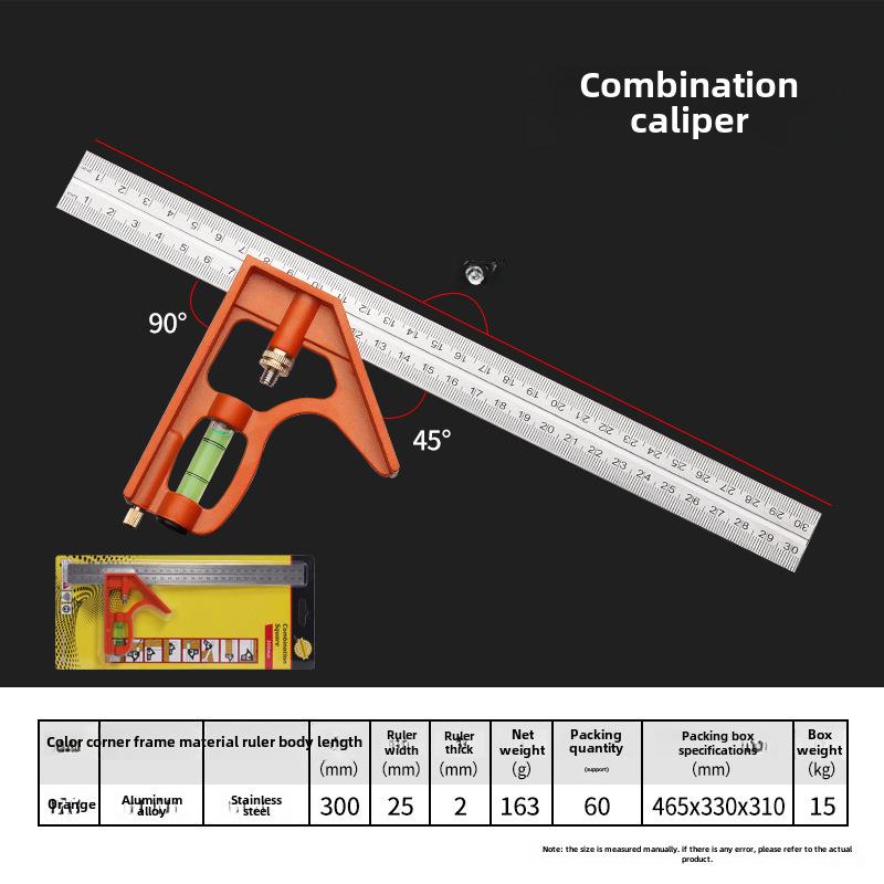 Stainless Steel Adjustable 90°/45° Angle Ruler for Woodworking
