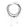 Salircon 2Pcs/set Peach Heart Tassel Pendant Necklace for Women Boho Exquisite Crystal Beaded Clavicle Chain Fashion Y2K Jewelry