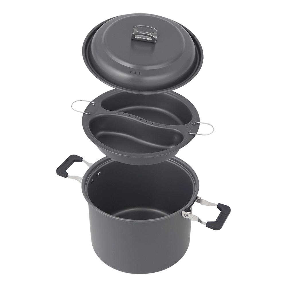 Gray 6L Dual-Purpose Pot Multi-function Barbecue Pot Bbq Accessory Collapsible Cookware Stainless Steel Construction