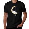 Sleeping Kitten Moon Tshirt Basic Casual Short Sleeve Cotton Shirt