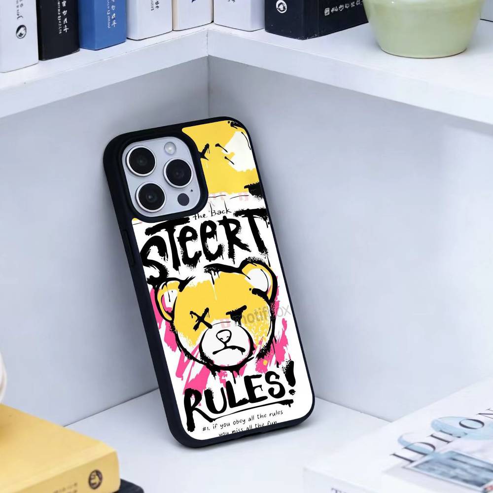HOT Colorful Graffiti Bear Phone Case For iPhone 14,16,15,13,17,12,Plus,Pro,Max Magnetic For Magsafe Frosted Cover