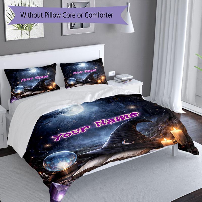 3PC Custom Name Witchcraft Moonlit Spell Bedding Set Duvet Cover Closure Includes 1 Duvet Cover & 2 Pillowcases for Bedroom