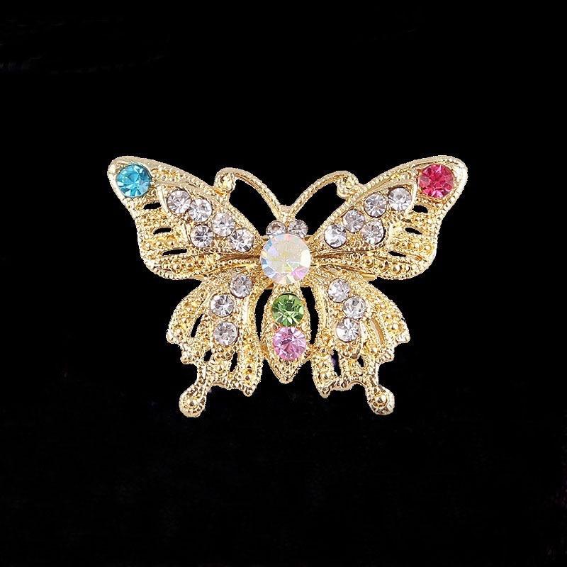 Chic Colorful Diamond Butterfly Brooch Pin - Cute Insect Lapel Accessory
