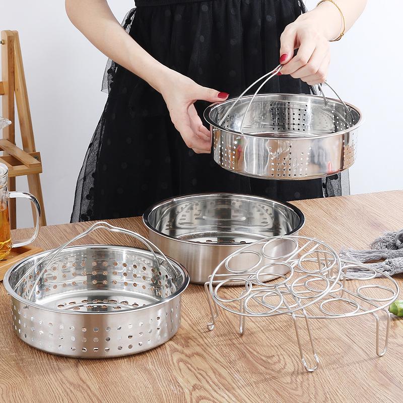 304 Stainless Steel Double Layer Steamer Rack with Egg Holder and Variable Hole Sizes