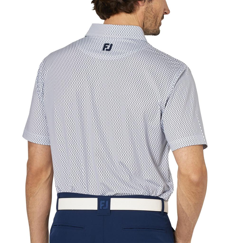 FootJoy Diamond Pattern Short Sleeve Wide Collar Golf Shirt, Navy, Men's, Size Small (FJ-S25-S23, 34552-S)