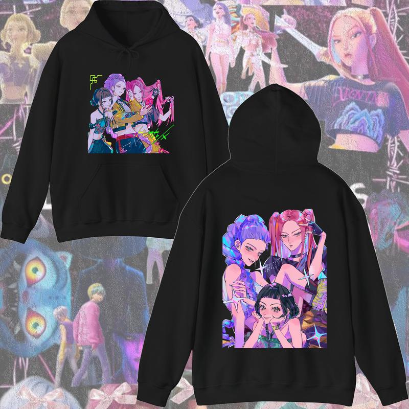 KPop Devil Hunter Sweatshirt Hooded Children's Spring and Autumn Outfit Rumi Mira Zoey Cartoon Anime Girl Long Sleeved Top