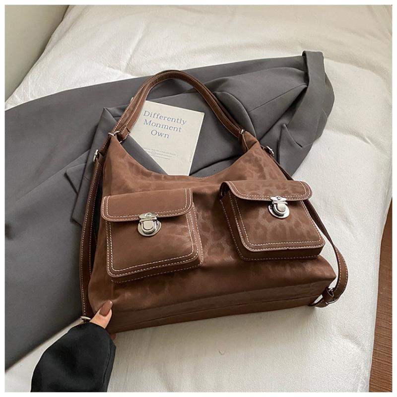 Casual Commuter Large Capacity Suede Pillow Bag Single Shoulder Crossbody Bag Vintage Style Polyester Lining Zipper Closure