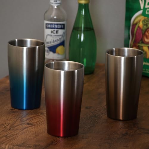 Pearl Metal Vacuum Insulated Tumbler, 420ml, Keeps Hot or Cold, Anti-Condensation, Stainless Steel, Satin x Blue, Vintage Bar Style, HC-318