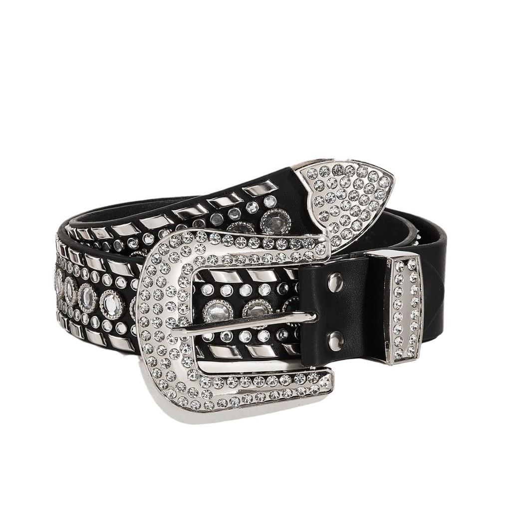 Stylish Pu Leather Belt With Alloy Needle Buckle Punk Rivet Design 3.8cm Wide For Summer 2023