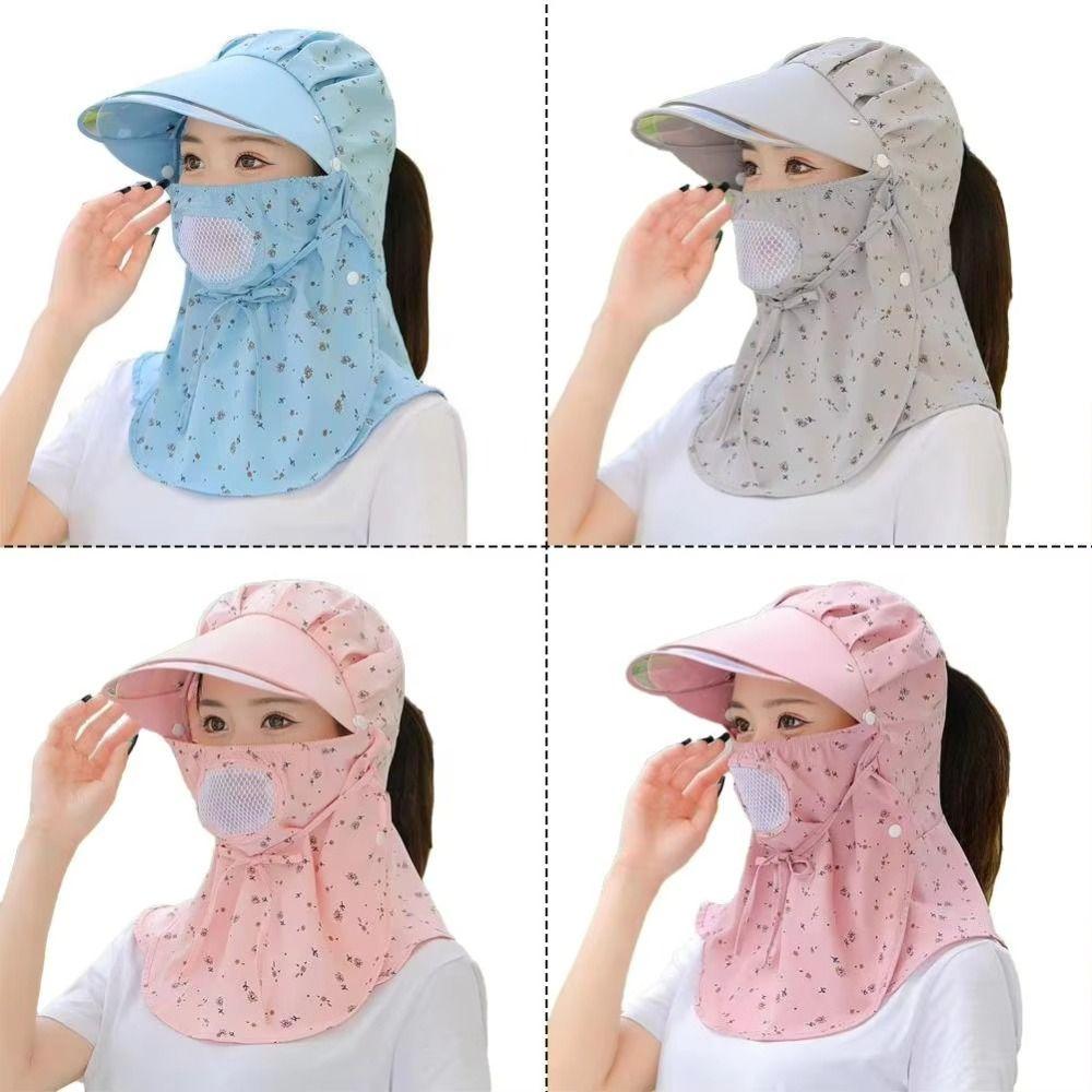 Floral Print Women Fisherman Hat Big Brim Picking Tea Hat Fashion Face Covering Sunhat  Face Shield