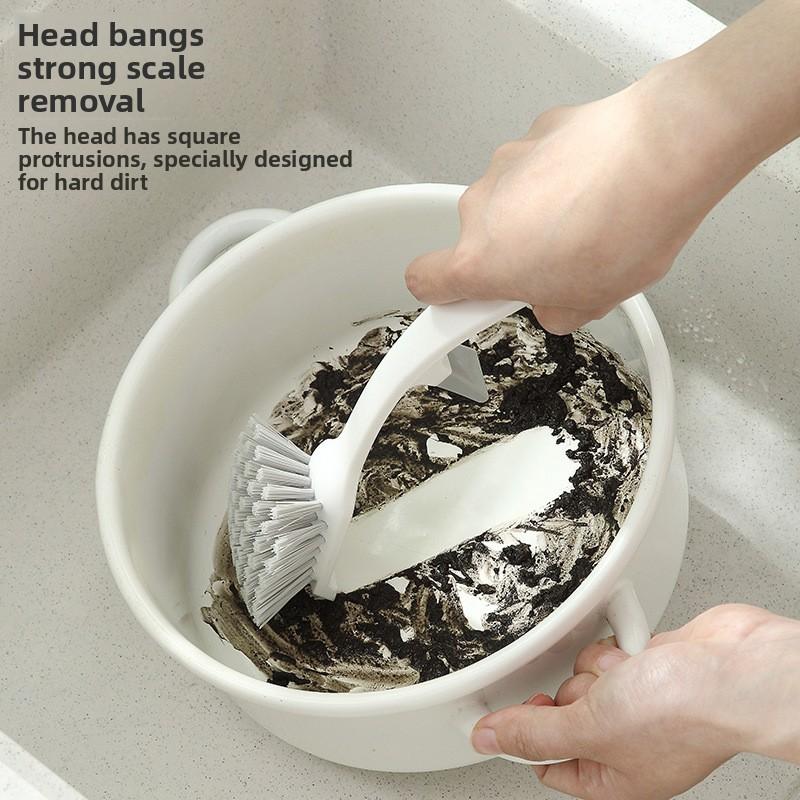 Long Handle Kitchen Pot Brush Vertical Dishwashing Brush Kitchen Sink Stove Decontamination Non-stick Easy Oil Pot Brush