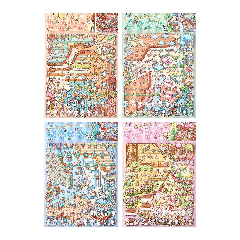 Large 3D Diorama Stickers, Cross-Border Miniature Scene Decals, Pop-Up Scrapbooking Supplies