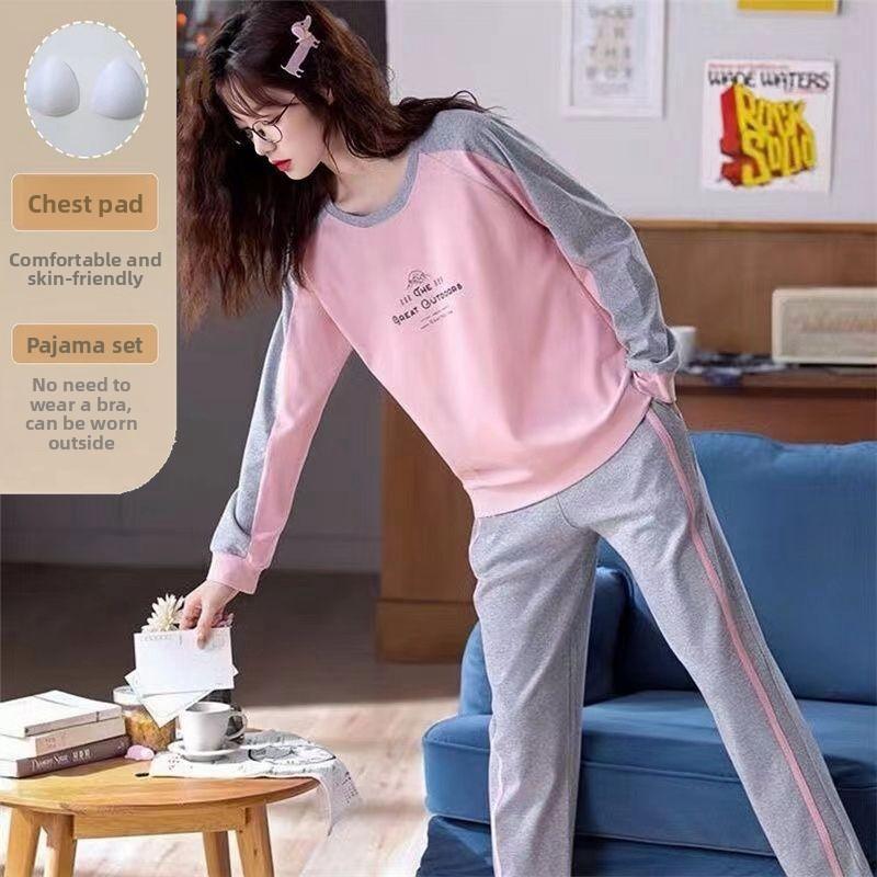 

Женский пижамный комплект с длинными рукавами, хлопковая мягкая одежда для сна, милые женские пижамы с героями мультфильмов, топы и брюки, костюм, пуловер с круглым вырезом, весенне-осенне-зимняя домашняя одежда XL