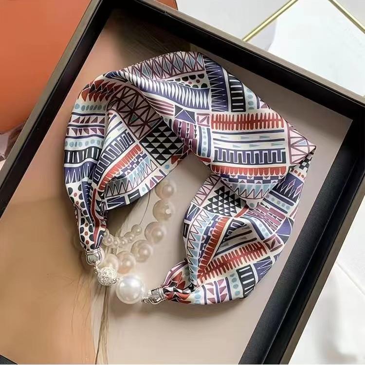 

Шелковый шарф с магнитной пряжкой Live Season, женское жемчужное ожерелье, длинный шелковый шарф, повязка на голову, декоративный маленький шарф 55