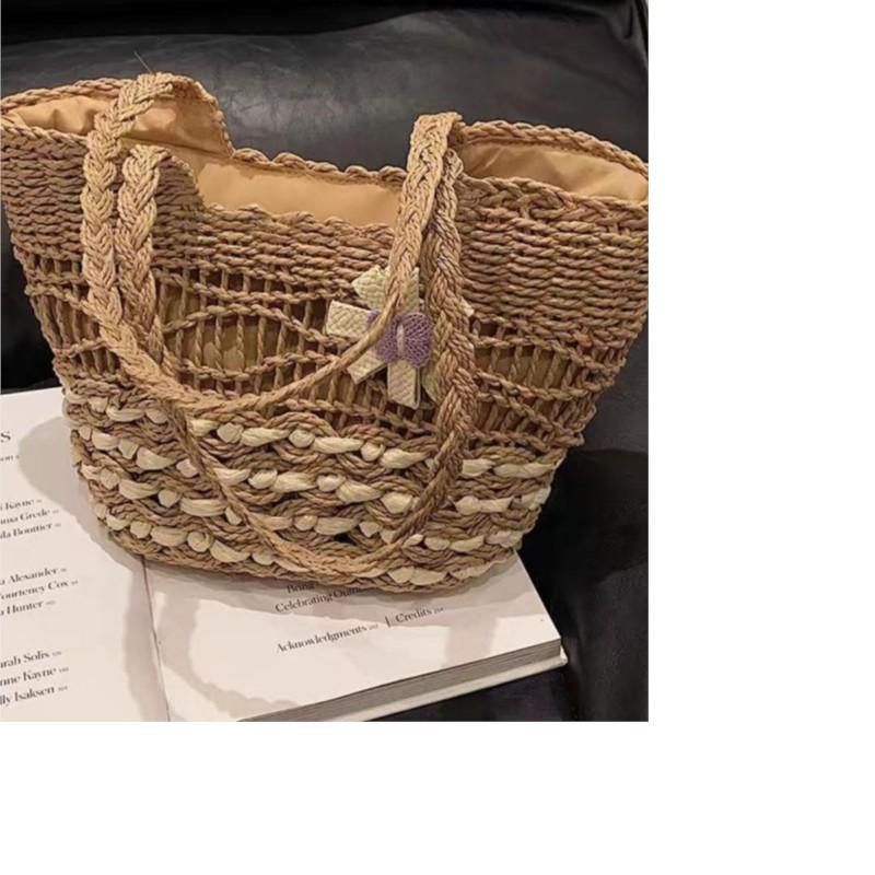 JIAERDI Sweet Khaki Straw Woven Handbag Women Large Capacity Hollow Out Shoulder Bags Ladies Travel Beach Vacation Tote Bag 2025