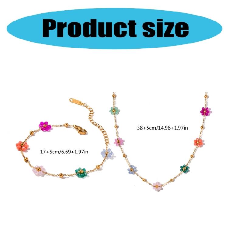 Fashionable Statement with Colorful Flower Beads Sturdy Steel Necklace and Bracelet Set for Stylish Outfits Trendsetters