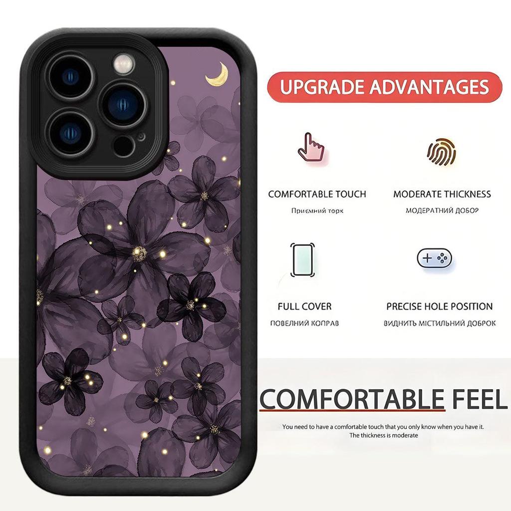 Black Flower on Purple Background Phone Case for iPhone 14-17 Pro Max