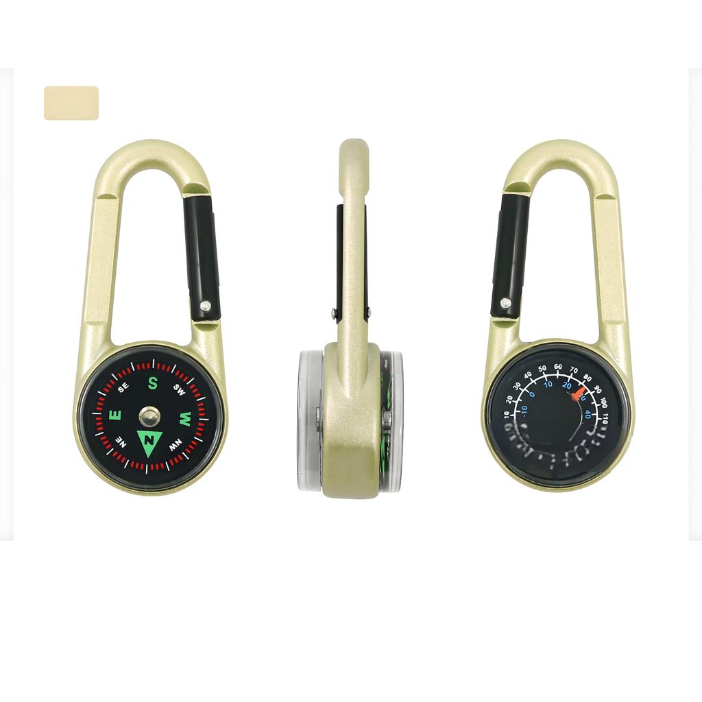 1 Pc Outdoor Multifunctional Hiking Metal Carabiner Compass Thermometer Keychain Metal Carabiner Keychain