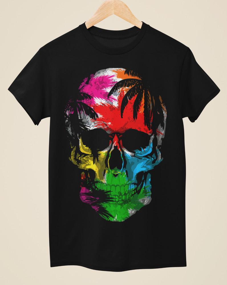 Neon Skull & Palm Trees - Tattoo Inspired Unisex Black T-Shirt Unisex T-Shirt XXXL