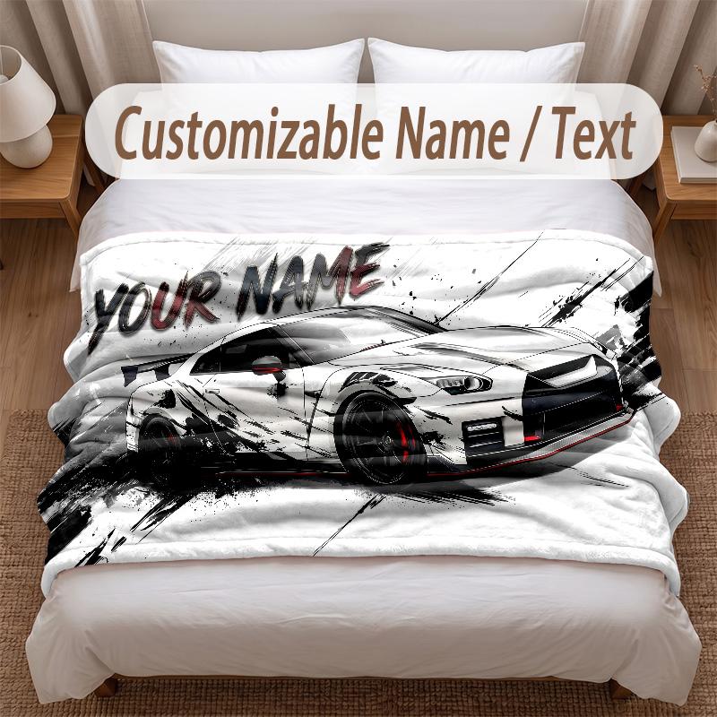 Tema Corse Automobilistiche Coperta Morbida Personalizzata Nome Personalizzato Stampa Testo Coperta Calda Decorazione Divano Casa Camera da Letto