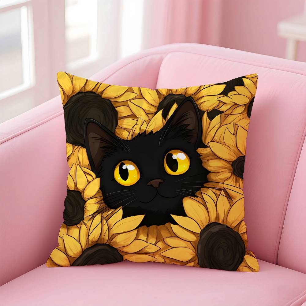 Cat In the Flowers Aesthetic Pillow Case Pattern Printing Pillowcase Living Room Sofa Cushion Cover Bedroom Room Decor