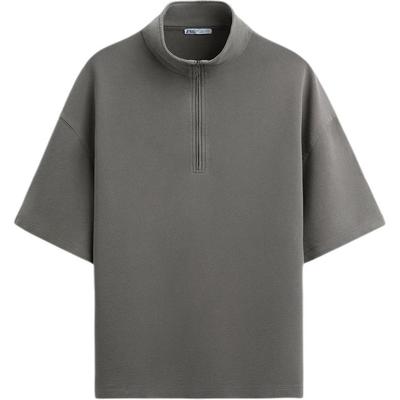 Einfarbiger Stehkragen Pullover Kurzarm Sweatshirt Herren Sweatshirt Mittelgrau 2795310-809