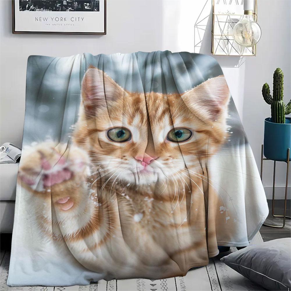 1 Stück Haustierkatzen-Aufdruck Flanelldecke, Hohe Qualität, Bequem für alle Jahreszeiten, Heimdekoration, Wärme und Komfort, Perfekt für Weihnachtsgeschenke