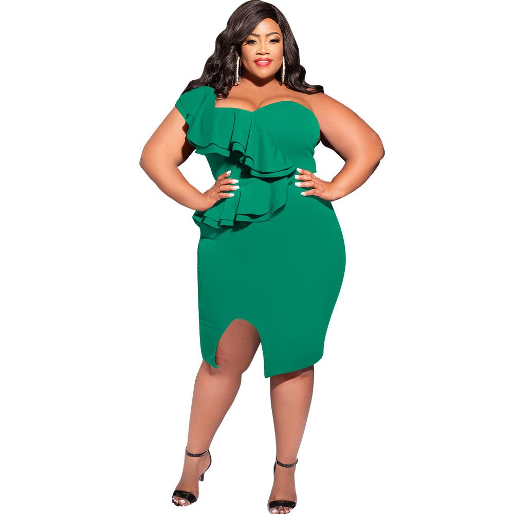 

Весенне-летние модные повседневные платья больших размеров с рюшами и разрезом на одно плечо, пакет с разрезом на бедрах 5XL