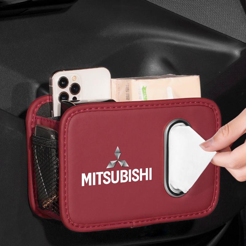 Soporte para Caja de Pañuelos de Coche Cuero Lateral de Puerta de Coche Reposabrazos Estuche para Servilletas Bolsa para Asiento Trasero Para Mitsubishi Eclipse Lancer Outlander Pajero I200