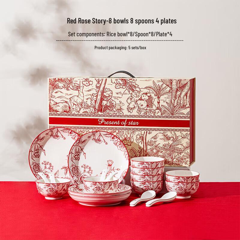Red Rose Ceramic Dinner Set