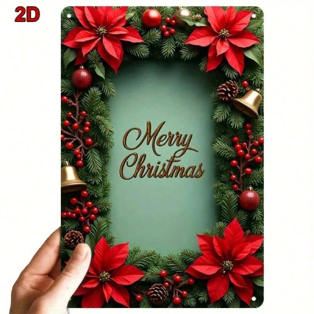 Vintage Christmas Tin Sign 8x12 Inch Holiday Wall Art Rustic Home Decor