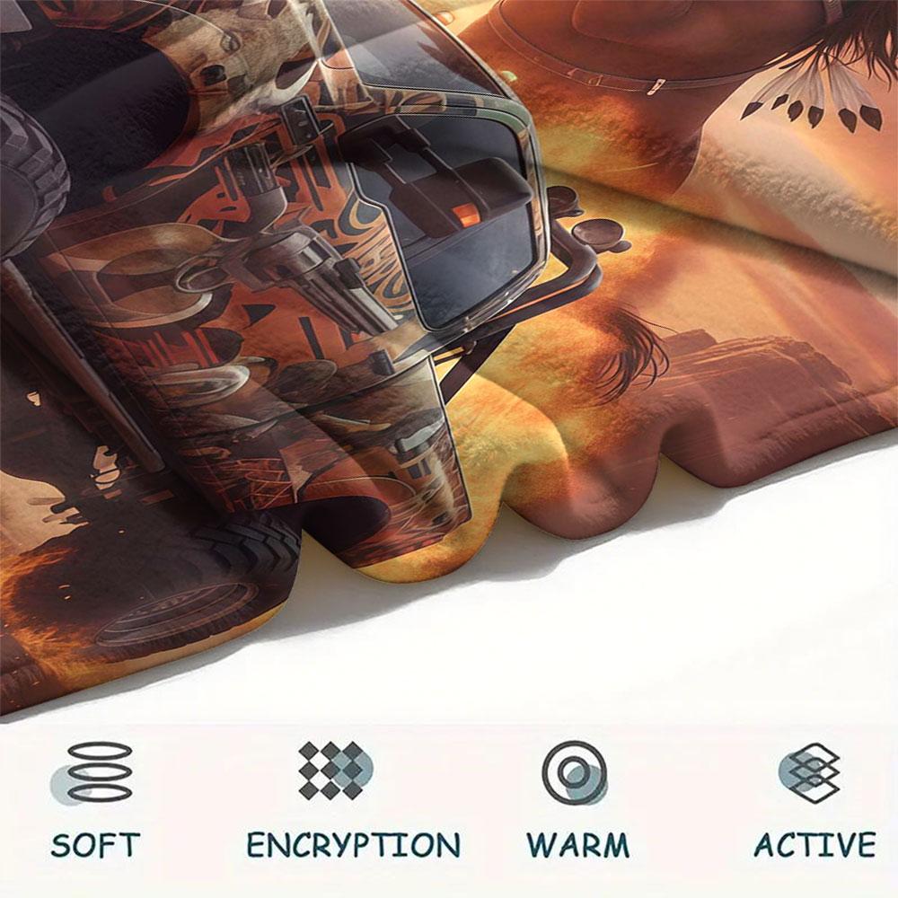 1Pc Cool Pickup Truck Print Flannel Blanket, High Quality Comfortable for All Seasons, Home Decor, Warmth and Comfort, Perfect for Christmas Gifts