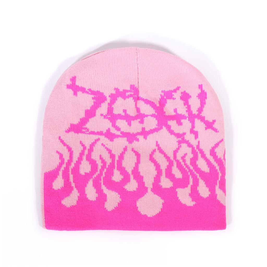 Flame Street Style Pattern Neutral Casual Knitted Hat For Fall And Winter