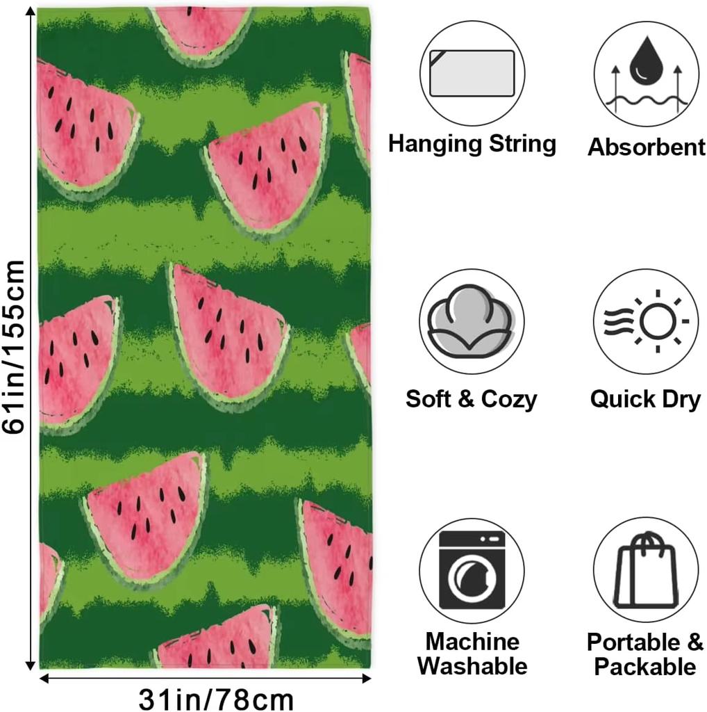 Sweet Watermelon Microfiber Fruit Beach Towel - Sand Free Quick Dry Lightweight Large Oversized Travel Bath Towel