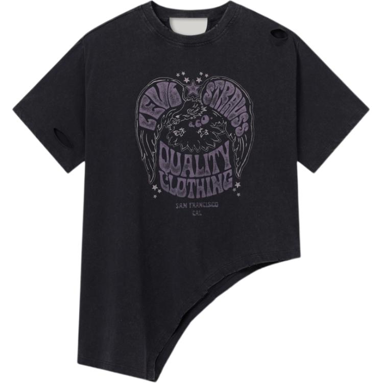 

Levis Свободная Мягкая Удобная Футболка с Полым Круглым Вырезом и Коротким Рукавом Женские топы Черный 003SQ-0000 XS