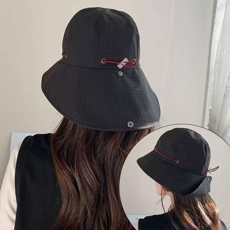 

Fashion Drawstring Fisherman Hat Foldable Sun Protection Quick-Drying Travel Sun Hat Wide Brim Hiking Hat чорний