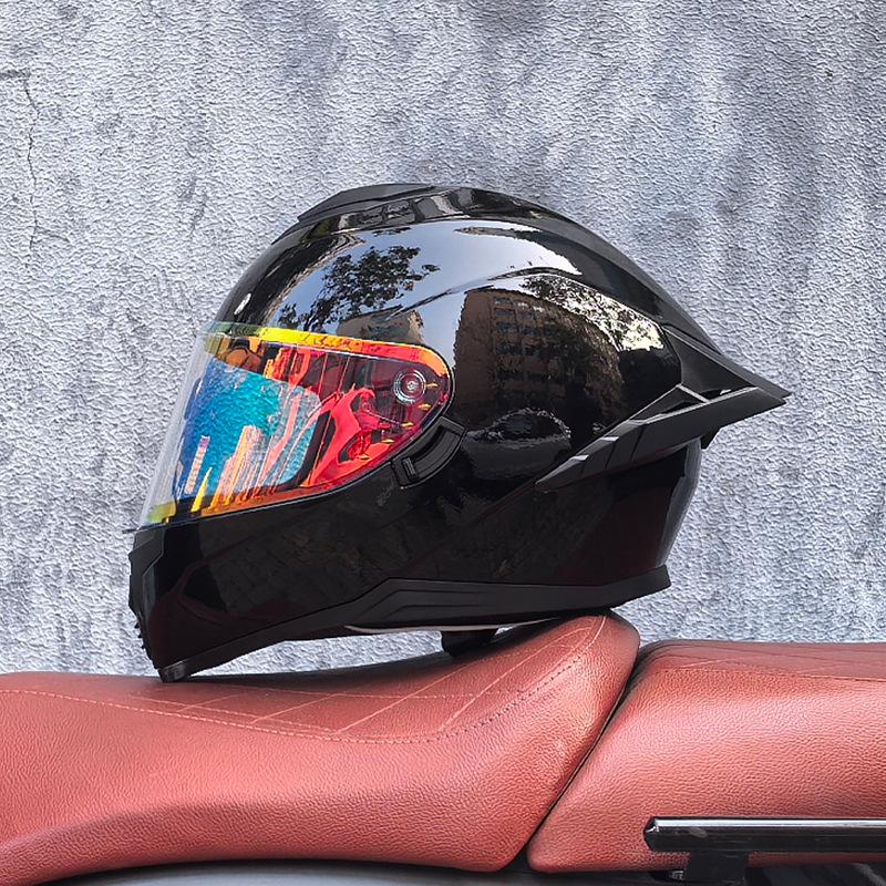 Full Helmet Double Mirror Helmet Men's Four Seasons Universal Hard Hat Female Knight Locomotive Double Lenses
