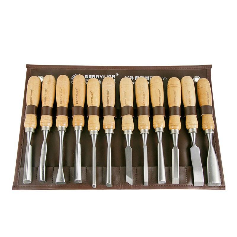 Berry Lion 12-Piece CR-V Woodworking Chisel & Carving Knife Set