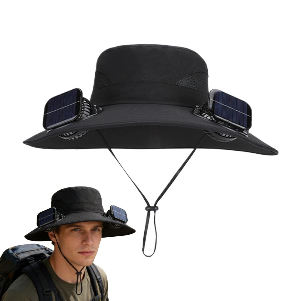 Solar Powered Fan Sun Hat Wide Brim UV Protection 3 Speed Cooling Fan Hat for Outdoor Fishing Hiking