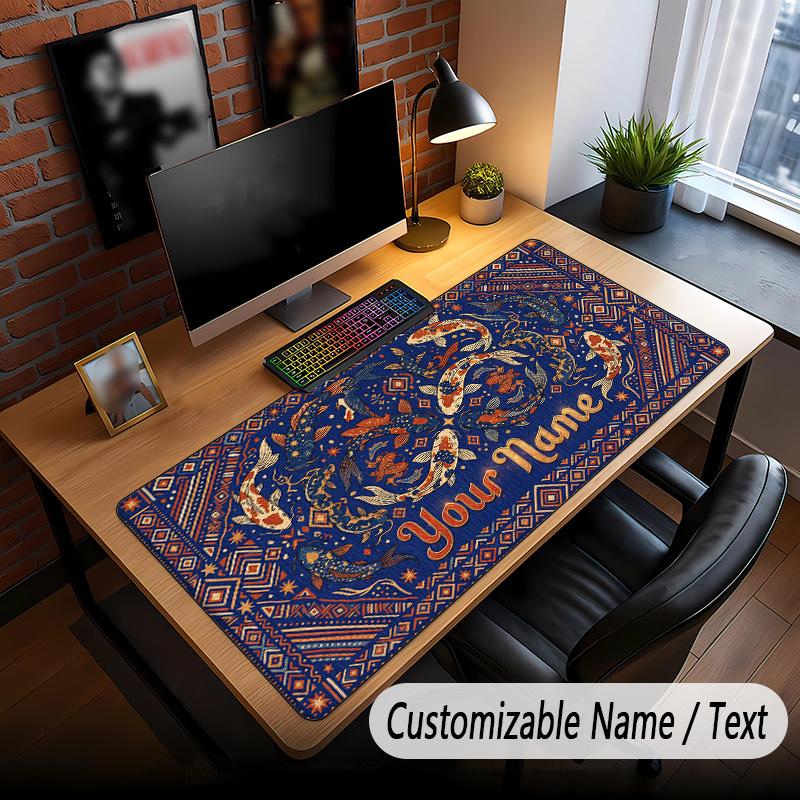 Koi Fish Theme Custom Mouse Pad Personalized With Name Text Customized Desk Mat For Office Home Decor